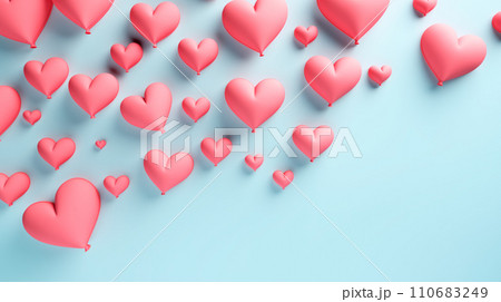 AI-generated content. Poster or banner with papercut red hearts symbol of love and Valentine day. 110683249
