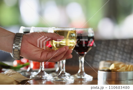 Male person take glass of alcoholic drink from bar, cooling beverage, champagne or wine Male person take glass of alcoholic drink from bar, cooling beverage, champagne or wine 110683480