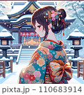 初詣に来た着物美人の振り返り図【AI生成画像】 110683914