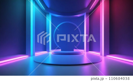 ネオンライトとステージ　AI生成画像 110684038