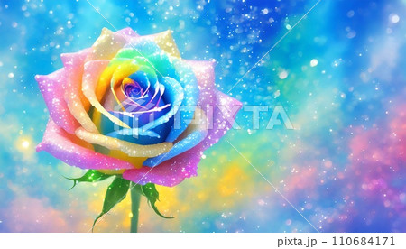青空と瑞々しいレインボーローズの背景 AI生成画像のイラスト素材