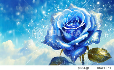 青空と瑞々しい青い薔薇の背景　AI生成画像 110684174