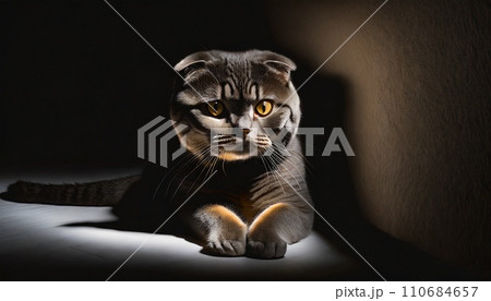 暗闇に潜むスコティッシュフォールド AI生成画像 暗闇に潜むスコティッシュフォールド AI生成画像 110684657