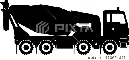 Silhouette of Concrete Mixer Truck Icon in Flat Style. Vector Illustration 110684891