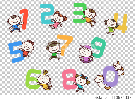 0~9までの数字とかわいい子どもたちのイラスト 0~9までの数字とかわいい子どもたちのイラスト 110685338