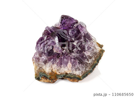 Amethyst Crystal Druse  macro mineral on white background 110685650