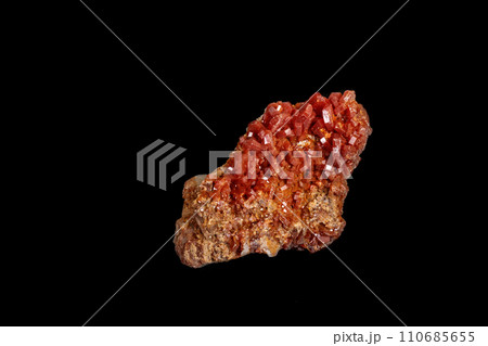Macro mineral stone Vanadinite on a black background 110685655