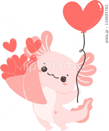 Cute Axolotl Valentine with heart cartoon hand drawing Cute Axolotl Valentine with heart cartoon hand drawing 110685762