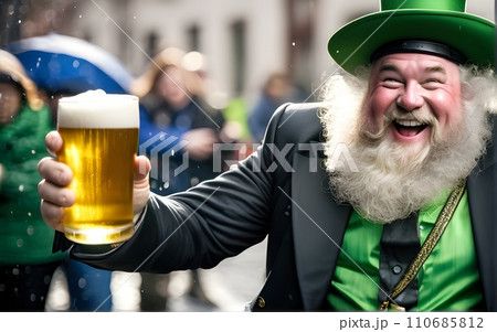 St Patrick's Day. Bearded man in green men hats celebrate Patricks Day. St Patrick's Day Party. Green men hat or top hats. Green hat with clover. Saint Patrick having fun. Ireland traditional 110685812