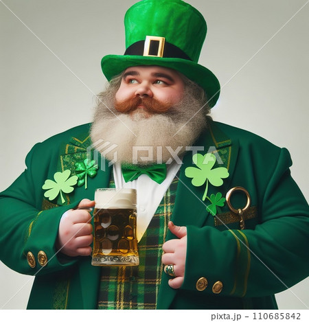 St Patrick's Day. Bearded man in green men hats celebrate Patricks Day. St Patrick's Day Party. Green men hat or top hats. Green hat with clover. Saint Patrick having fun. Ireland traditional 110685842