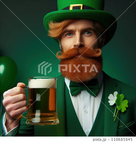 St Patrick's Day. Bearded man in green men hats celebrate Patricks Day. St Patrick's Day Party. Green men hat or top hats. Green hat with clover. Saint Patrick having fun. Ireland traditional St Patrick's Day. Bearded man in green men hats celebrate Patricks Day. St Patrick's Day Party. Green men hat or top hats. Green hat with clover. Saint Patrick having fun. Ireland traditional 110685845
