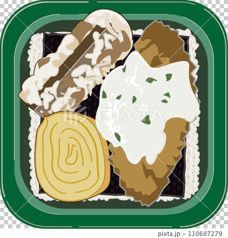 弁当用角緑容器、のり弁当 110687279