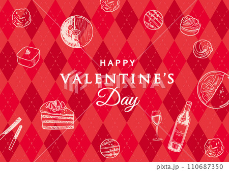 アーガイル柄とお菓子のバレンタイン背景素材 110687350