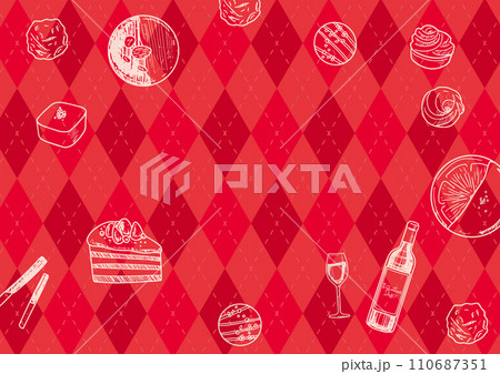 アーガイル柄とお菓子のバレンタイン背景素材 110687351
