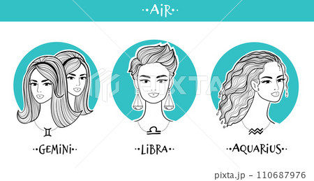 Air zodiac signs girls vector collection 110687976