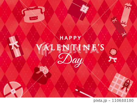 アーガイル柄とギフトボックスのバレンタイン背景素材 アーガイル柄とギフトボックスのバレンタイン背景素材 110688180