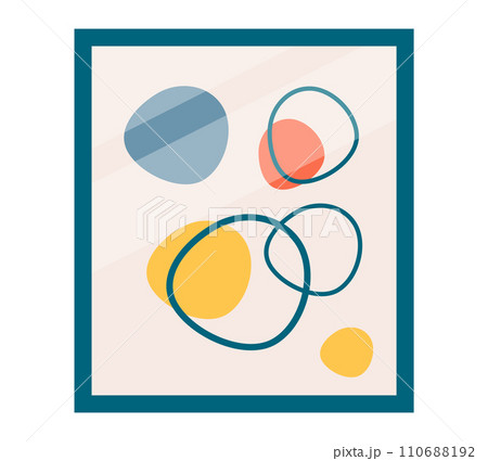 Abstract geometric shapes art with circles and ovals in blue, orange, yellow. Modern minimalist design with overlapping elements. Scandinavian style home decor vector illustration. 110688192