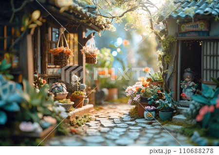 3d cute a little girl plant the pot nature background. 110688278
