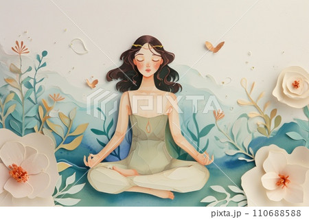 Cute watercolor art painting of woman do yoga meditation. 110688588