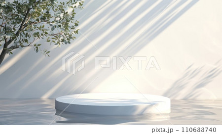 3d podium copy space product display cosmetic background tree and leaves. 110688740