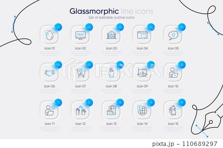 Set of Vitamin e, Fake news and Court building line icons for web app. Handshake, Shopping cart, Online storage icons. Voting hands, Seo message, Energy signs. Report, Victory hand. Vector 110689297