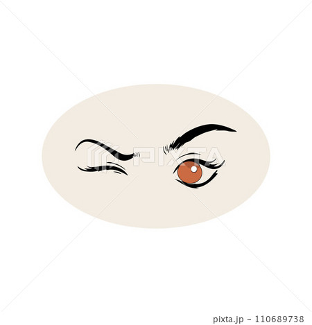 Female eyes icon with eye brows. Illustration of woman's sexy luxurious eye with perfectly shaped eyebrows and full lashes. Hand-drawn Idea 110689738