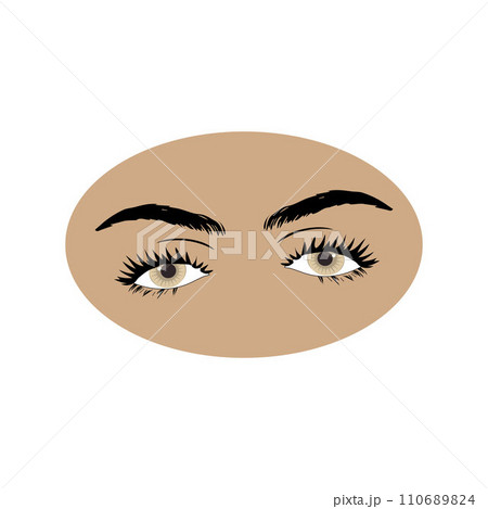 Female eyes icon with eye brows. Illustration of woman's sexy luxurious eye with perfectly shaped eyebrows and full lashes. Hand-drawn Idea. 110689824