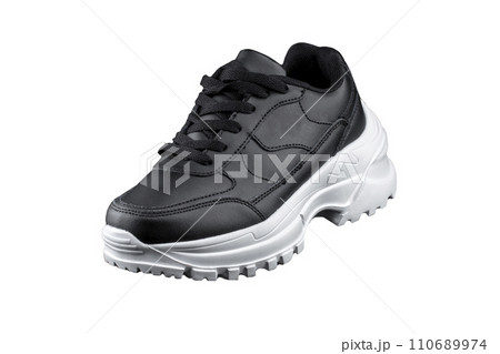 Black sneaker with white sole. Sport shoes. 110689974