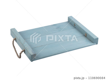Turquoise wooden tray on a white background. Turquoise wooden tray on a white background. 110690084