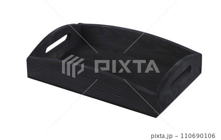Black wooden box on a white background. Tray. 110690106