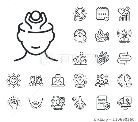 Anxiety or Think worry sign. Online doctor, patient and medicine outline icons. Stress line icon. Mental health symbol. Stress line sign. Veins, nerves and cosmetic procedure icon. Intestine. Vector Anxiety or Think worry sign. Online doctor, patient and medicine outline icons. Stress line icon. Mental health symbol. Stress line sign. Veins, nerves and cosmetic procedure icon. Intestine. Vector 110690260