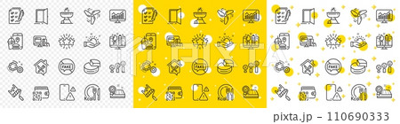 Outline Phone warning, Survey checklist and Open door line icons pack for web with Wind energy, Creative design, Paint roller line icon. Fake news, Gears, Pie chart pictogram icon. Grill. Vector Outline Phone warning, Survey checklist and Open door line icons pack for web with Wind energy, Creative design, Paint roller line icon. Fake news, Gears, Pie chart pictogram icon. Grill. Vector 110690333