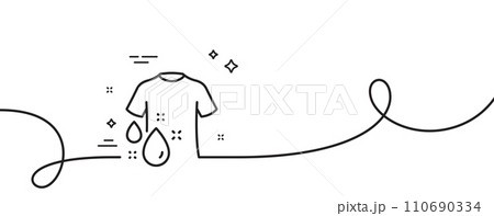 Wash t-shirt line icon. Continuous one line with curl. Laundry shirt sign. Clothing cleaner symbol. Wash t-shirt single outline ribbon. Loop curve pattern. Vector 110690334
