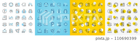 Vector icons set of Electricity factory, Inclusion and Checklist line icons pack for web with Timer, Stock analysis, Money outline icon. Puzzle, Report, Credit card pictogram. Brush. Vector 110690399
