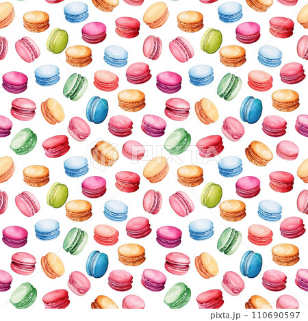 Watercolor seamless pattern with macarons isolated on white background. Watercolor seamless pattern with macarons isolated on white background. 110690597