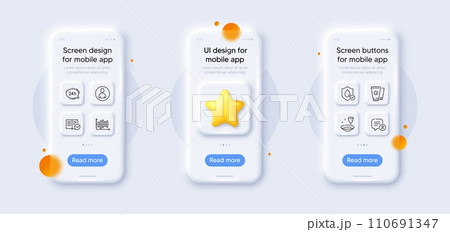 Sunscreen, Plate and Diagram chart line icons pack. 3d phone mockups with star. Glass smartphone screen. 24h service, Waterproof, Approved documentation web icon. Chat bubble, Avatar pictogram. Vector Sunscreen, Plate and Diagram chart line icons pack. 3d phone mockups with star. Glass smartphone screen. 24h service, Waterproof, Approved documentation web icon. Chat bubble, Avatar pictogram. Vector 110691347