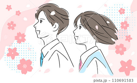 受験の合格発表、桜咲く笑顔の卒業式、男女の青春、3月の学校生活のベクターイラスト背景素材 受験の合格発表、桜咲く笑顔の卒業式、男女の青春、3月の学校生活のベクターイラスト背景素材 110691583