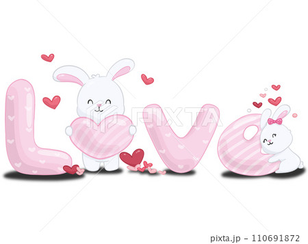 Rabbit with love and red heart element decoration for Valentine Day 110691872