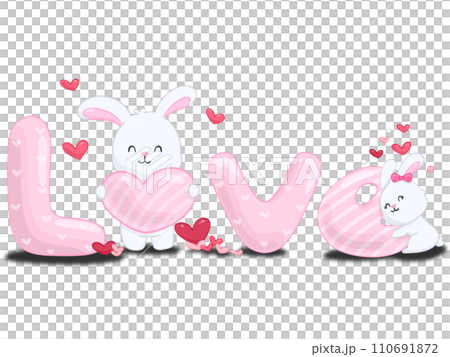 Rabbit with love and red heart element decoration for Valentine Day 110691872