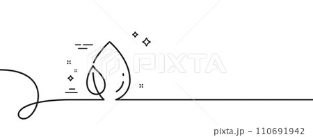 Mint leaf with water drop line icon. Continuous one line with curl. Nature plant dew sign. Environmental care symbol. Leaf dew single outline ribbon. Loop curve pattern. Vector Mint leaf with water drop line icon. Continuous one line with curl. Nature plant dew sign. Environmental care symbol. Leaf dew single outline ribbon. Loop curve pattern. Vector 110691942