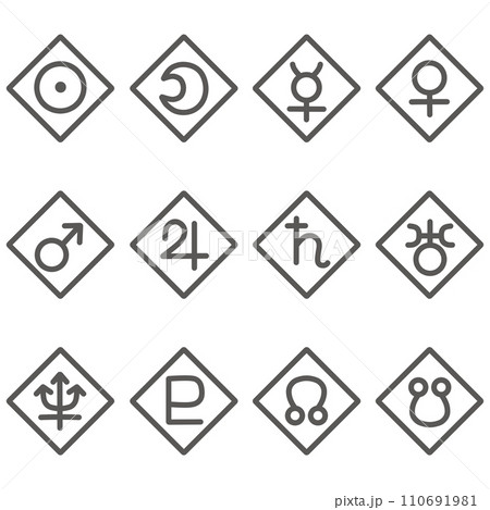 黒色の惑星のひし形アイコンセット 110691981