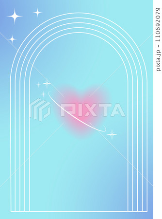 Blue gradient poster with linear frame blurred heart in y2k style. Aesthetic retro web banner for valentines day 110692079