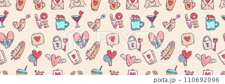 Valentines Day doodle hand-drawn seamless pattern Valentines Day doodle hand-drawn seamless pattern 110692096