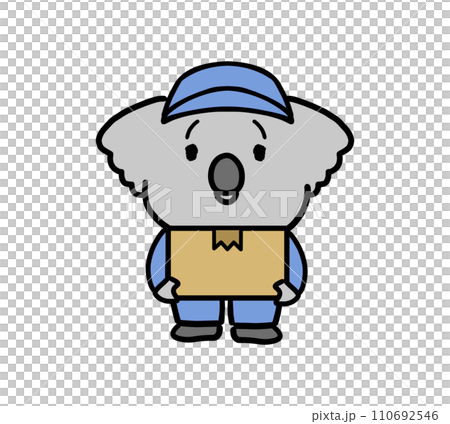段ボールを持つ作業服を着たコアラのキャラクター 段ボールを持つ作業服を着たコアラのキャラクター 110692546