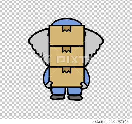 Koala character in work clothes holding stacks of cardboard Koala character in work clothes holding stacks of cardboard 110692548
