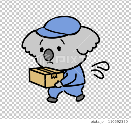 Koala character wearing work clothes carrying cardboard Koala character wearing work clothes carrying cardboard 110692550