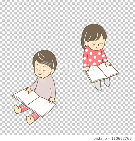 絵本を読む男の子と女の子 絵本を読む男の子と女の子 110692769