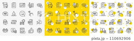 Outline Car secure, Download app and Report document line icons pack for web with Internet report, Money, Browser window line icon. Manual doc, Info, Online shopping pictogram icon. Vector 110692906