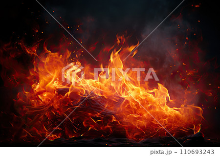 Inferno Illuminance Captivating Fire Display on a Dark Background - Perfect for Wallpaper Use. created with Generative AI 110693243