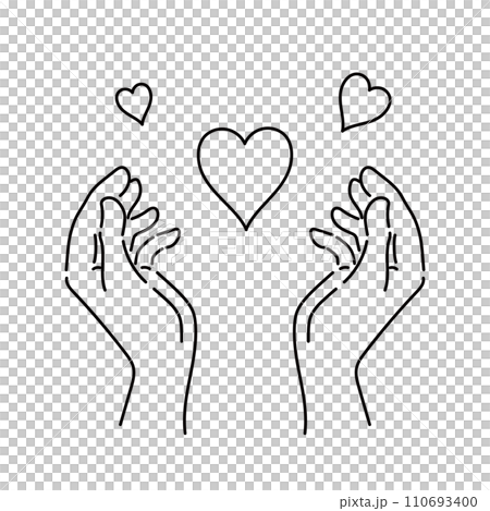 Illustration of a heart floating in the palm vector simple line drawing 01 110693400